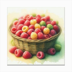 Watercolor's Basket Full Of Raspberries 4 Toile