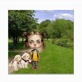 Girl With Dogs Canvas Print