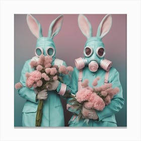 Two Bunnies In Gas Masks 1 Canvas Print