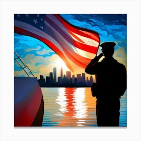 Soldier Salutes American Flag Canvas Print