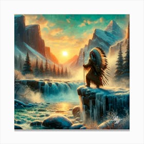 Native American Indian By Waterfall Copy 1 Canvas Print