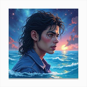 Watercolor Scene Of Michael Jackson With A Cosmic Sea 1 Canvas Print