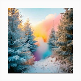 Firefly Winter, Forest, Smoke, Baby Blue, Pink, Yellow, Light Magenta, Art, 4k, Resolution, Photorea Canvas Print