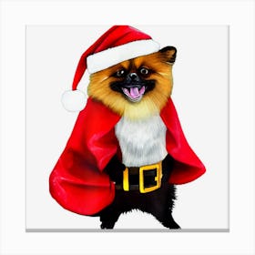 Pomeranian Dog In Christmas Costume Funny Santa Pet Holiday Canvas Print