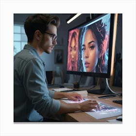 Portrait Of A Young Man Using A Computer Canvas Print