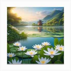 Water Lilies In The Lake Canvas Print