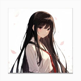 An Anime Styled Portrait Of A 10 Year Old Girl Her Long Black Hair Hanging Straight Down Her Back Canvas Print