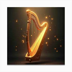 Mystical Harp Floating In The Air With Golden Light And Sparkling Musical Notes 1 Canvas Print