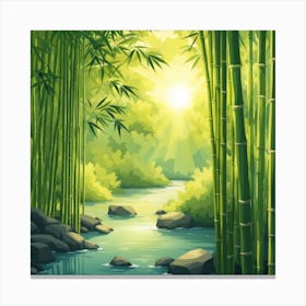 A Stream In A Bamboo Forest At Sun Rise Square Composition 16 Canvas Print