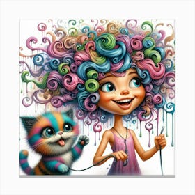 Girl And Her Cat Canvas Print