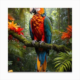 Colorful Parrot In The Jungle Canvas Print