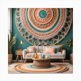 Boho Living Room Mandala Macrame Canvas Print
