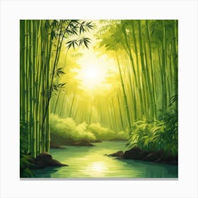 A Stream In A Bamboo Forest At Sun Rise Square Composition 397 Canvas Print
