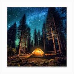 Night Camping In The Forest Canvas Print