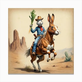 Rabbit On A Donkey 2 Canvas Print