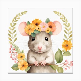 Floral Baby Rat Nursery Illustration (31) Canvas Print