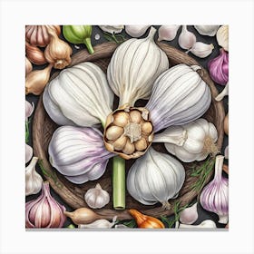 Garlic And Herbs In A Bowl Canvas Print