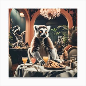 Lemurs At The Table Canvas Print