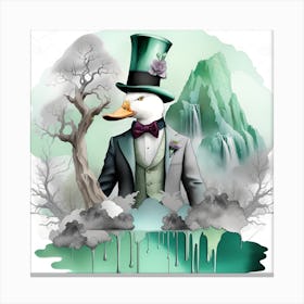 Duck In Top Hat Watercolor Splash Dripping 5 Canvas Print