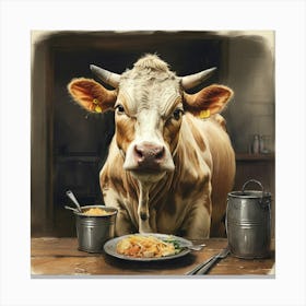 Cow With Pasta Canvas Print