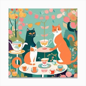 Cute Cat Tea Party Canvas Print