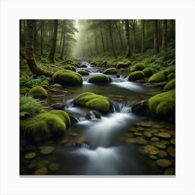 Mossy Stream In The Forest Canvas Print