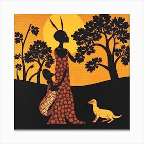 African Woman And Dog Canvas Print