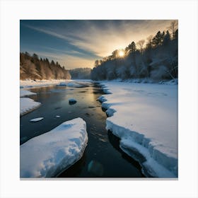 Sunrise Over A Frozen River Canvas Print