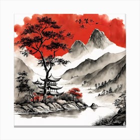 Chinese Landscape Mountains Ink Painting (29) 2 Canvas Print