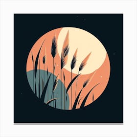 Moon And Reeds Canvas Print
