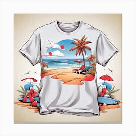 Beach Scene T - Shirt Design Canvas Print