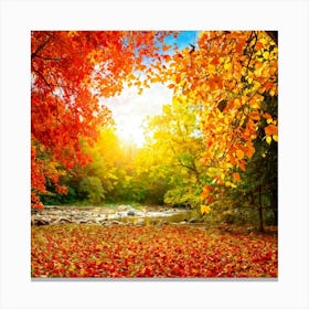 Autumnal Landscape Leaves In Vibrant Oranges Reds And Yellows Scattered Acorns Nestled Amidst Th (5) Canvas Print