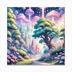 A Fantasy Forest With Twinkling Stars In Pastel Tone Square Composition 357 Canvas Print