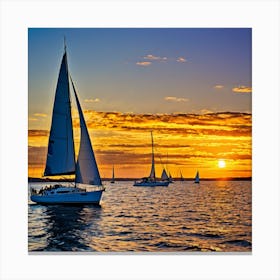 Sunset Sailboats Leinwandbild