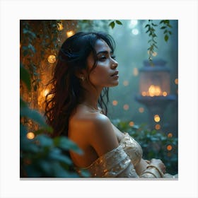 Asian Beauty In The Forest Canvas Print