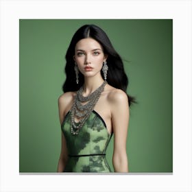 Chinese Model In Green Dress Canvas Print