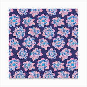 COSMIC COSMOS Multi Abstract Floral Summer Bright Flowers in Pale Pink Royal Blue on Dark Blue Canvas Print
