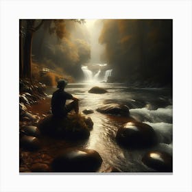 Man Sitting By A River Canvas Print