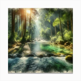 Watercolor Of A River Canvas Print