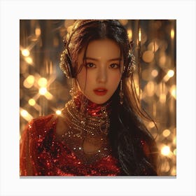 Kpop Girl In Red Dress Canvas Print