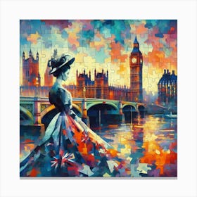 Abstract Puzzle Art English lady in London Canvas Print
