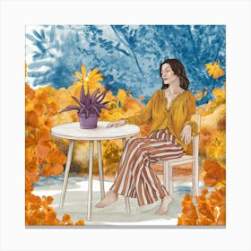 Garden Serenity Woman Amidst Vibrant Flora (3) Canvas Print