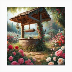 Rose Garden And A Well Canvas Print