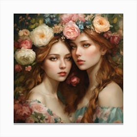 Shabby Floral Girls In The Style Of Realism (6) Canvas Print