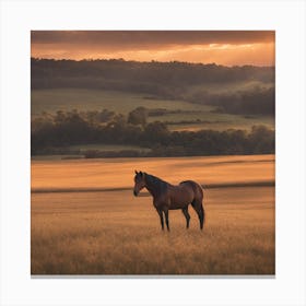 Horse In Field At Sunset Canvas Print