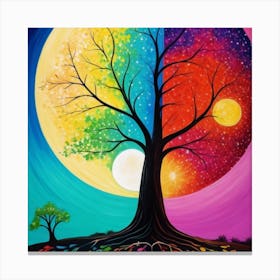 Half Colour Tree Moon Canvas Print