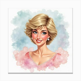 Smiling Princess Diana Surrounded By Delicate Watercolor Pastel Clouds Canvas Print