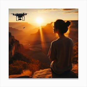 How to Capture the Grand Canyon’s Beauty: A Travel Vlogger’s Drone Camera and Silhouette at Sunset Canvas Print