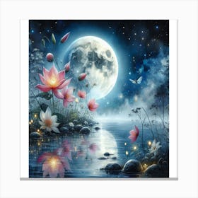 Moon And Flowers 10 Canvas Print