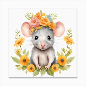 Floral Baby Rat Nursery Illustration (1) Canvas Print
